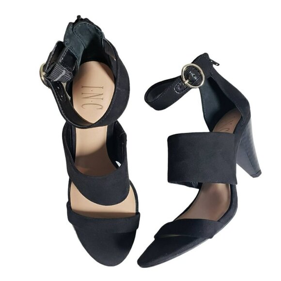 INC Womens Gavi Black Open Toe Ankle Strap Buckle Zip High Heels Sandals Size 6 - Picture 2 of 9
